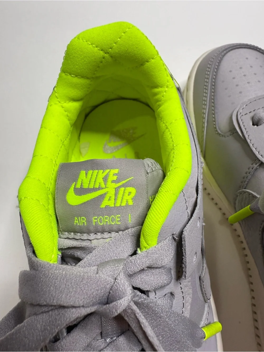 Nike Air Force 1 Shoes in Grey Neon Yellow Accent Woman Sneakers Size 6.5 New